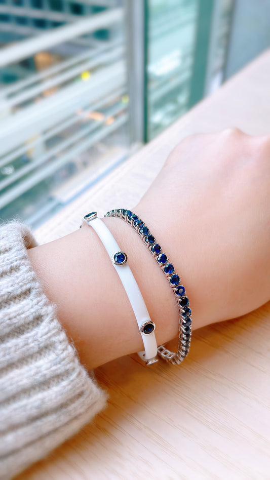 Blue Sapphire White Strap Bracelet-WK3829@